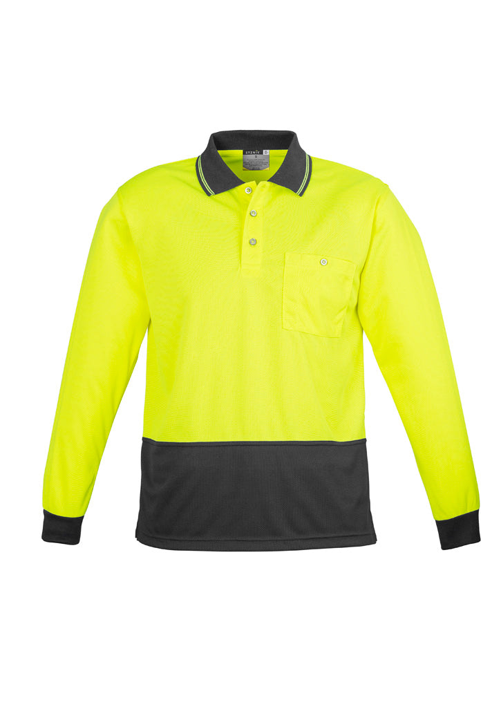 Unisex Hi Vis Basic Long Sleeve Polo - Yellow/Charcoal