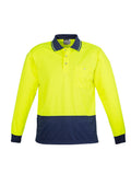 Unisex Hi Vis Basic Long Sleeve Polo - Yellow/Navy