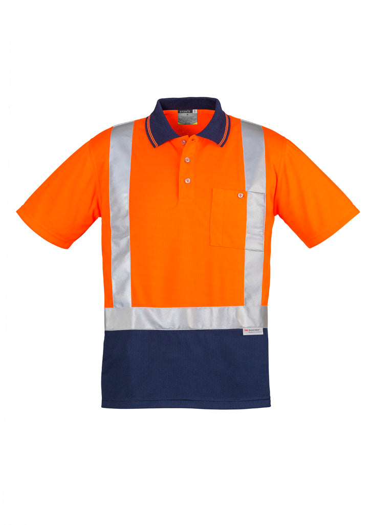 Mens Hi Vis Spliced Short Sleeve Polo - Shoulder Taped - Orange/Navy
