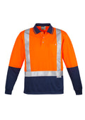 Mens Hi Vis Spliced Long Sleeve Polo - Shoulder Taped - Orange/Navy