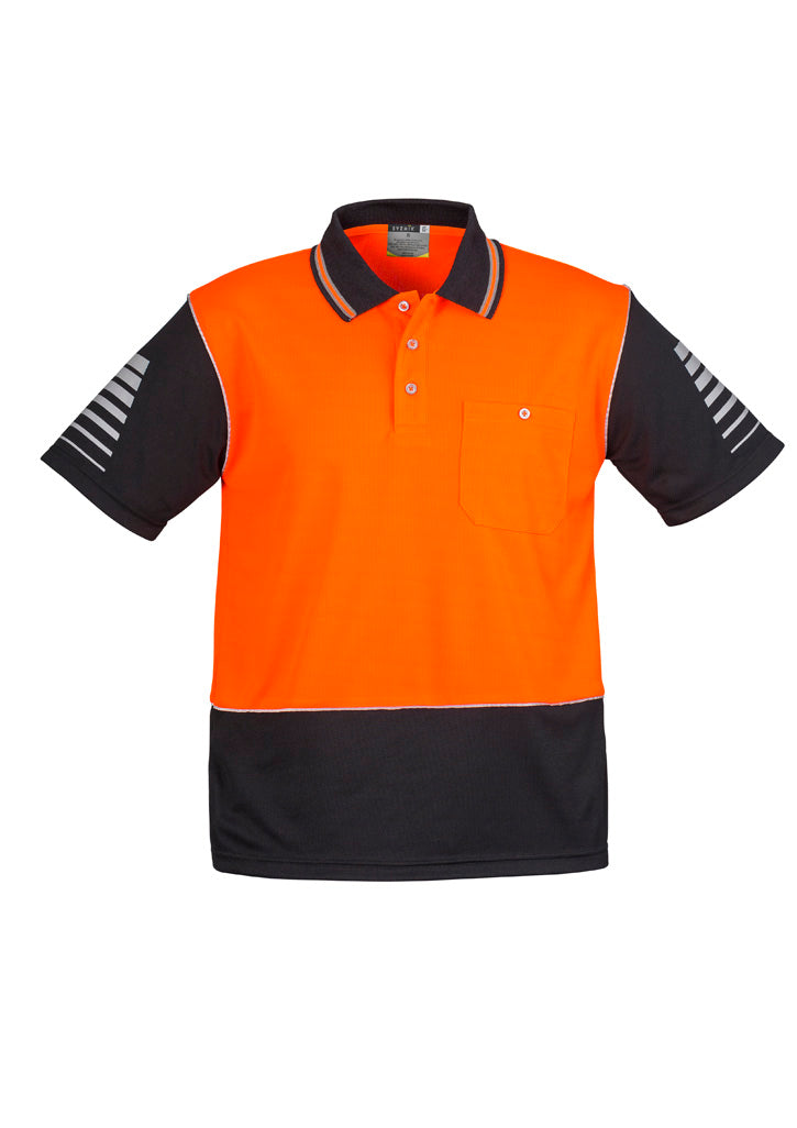 Mens Hi Vis Zone Short Sleeve Polo - Orange/Black