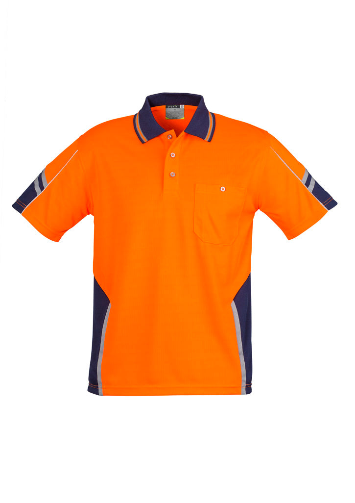 Mens Hi Vis Squad Short Sleeve Polo - Orange/Navy