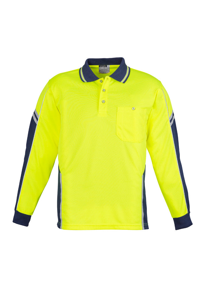 Mens Hi Vis Squad Long Sleeve Polo - Yellow/Navy