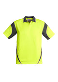 Mens Hi Vis Aztec Short Sleeve Polo - Yellow/Charcoal