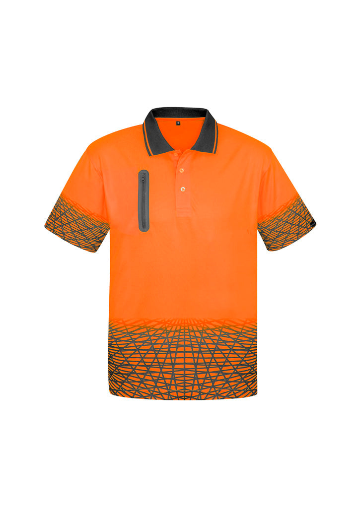 Mens Hi Vis Tracks Short Sleeve Polo - Orange/Charcoal