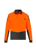 Mens Hi Vis Flux Long Sleeve Polo - Orange/Charcoal