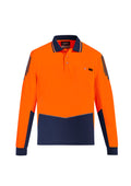 Mens Hi Vis Flux Long Sleeve Polo - Orange/Navy