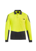 Mens Hi Vis Flux Long Sleeve Polo - Yellow/Charcoal