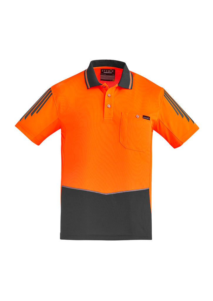 Mens Hi Vis Flux Short Sleeve Polo - Orange/Charcoal