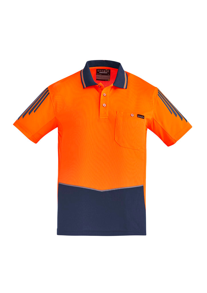 Mens Hi Vis Flux Short Sleeve Polo - Orange/Navy
