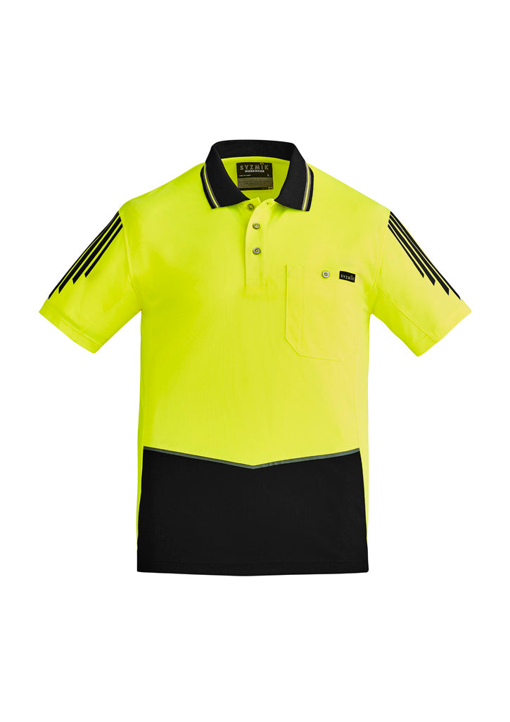 Mens Hi Vis Flux Short Sleeve Polo - Yellow/Black