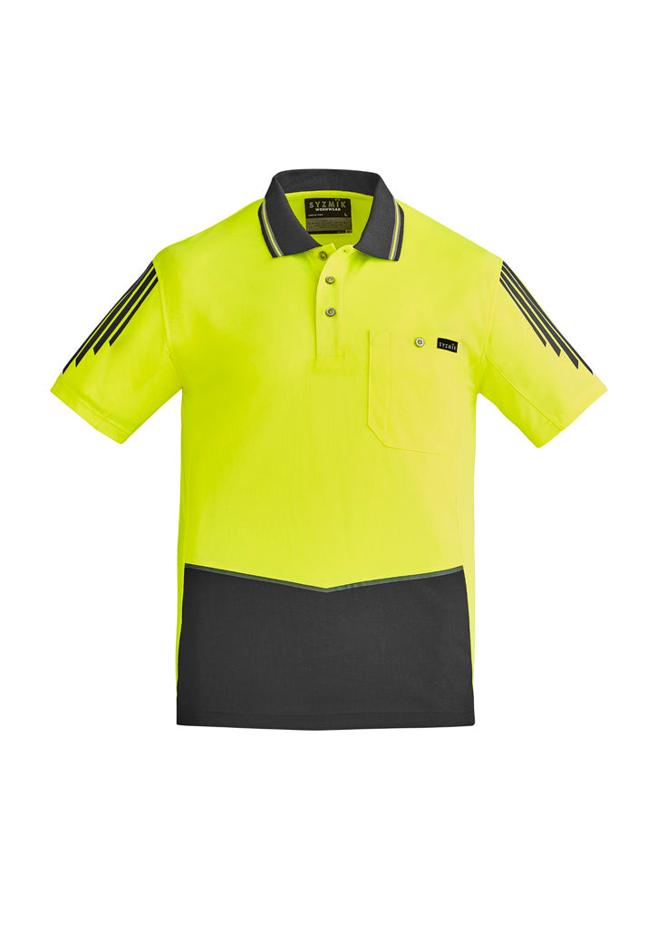 Mens Hi Vis Flux Short Sleeve Polo - Yellow/Charcoal