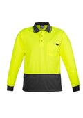 Mens Hi Vis Comfort Back Long Sleeve Polo - Yellow/Charcoal