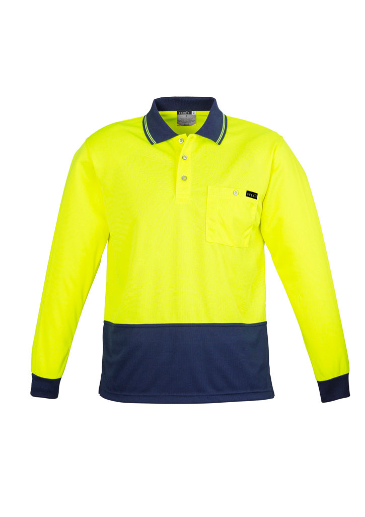 Mens Hi Vis Comfort Back Long Sleeve Polo - Yellow/Navy