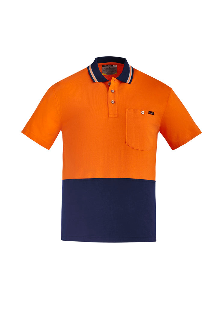 Mens Hi Vis Cotton Short Sleeve Polo - Orange/Navy