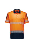 Mens Hi Vis Flux Segmented Tape Short Sleeve Polo - Orange/Navy