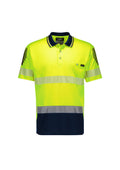 Mens Hi Vis Flux Segmented Tape Short Sleeve Polo - Yellow/Navy