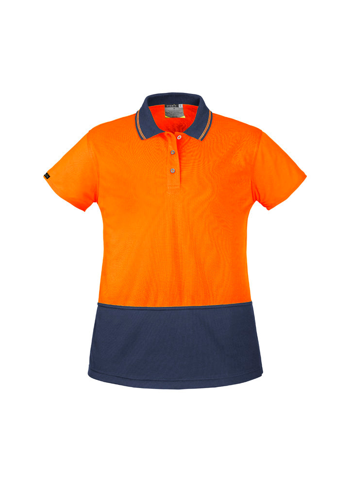 Womens Hi Vis Basic Short Sleeve Polo - Orange/Navy
