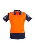 Womens Hi Vis Zone Short Sleeve Polo - Orange/Navy