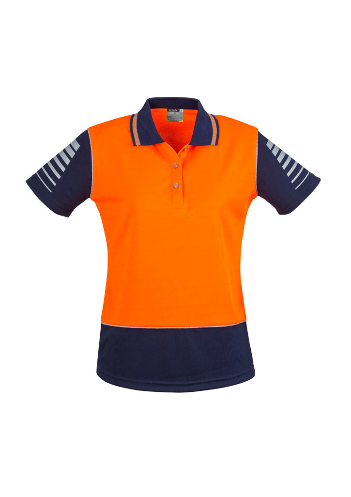 Womens Hi Vis Zone Short Sleeve Polo - Orange/Navy
