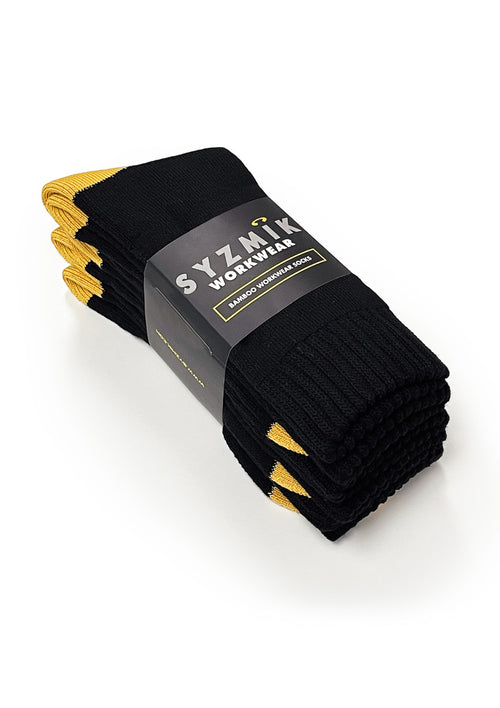 Bamboo Work Socks (3 Pack) - Black/Yellow