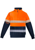 Mens Orange Flame Hi Vis 1/4 Zip Pullover - Hoop Taped - Orange/Navy