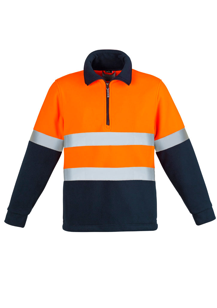 Unisex Hi Vis Polar Fleece Pullover - Hoop Taped - Orange/Navy