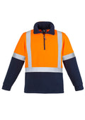Unisex Hi Vis Polar Fleece Pullover - Shoulder Taped - Orange/Navy