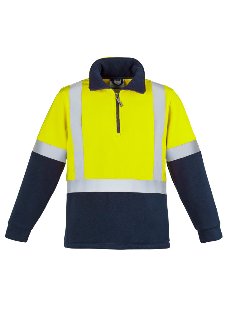 Unisex Hi Vis Polar Fleece Pullover - Shoulder Taped - Yellow/Navy