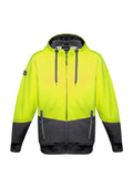 Unisex Hi Vis Textured Jacquard Full Zip Hoodie - Yellow/Charcoal