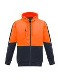 Unisex Hi Vis Full Zip Hoodie - Orange/Navy