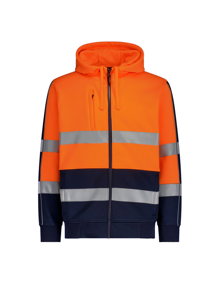 Unisex Hi Vis Full Zip Stretch Taped Hoodie - Orange/Navy