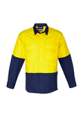 Mens Rugged Cooling Hi Vis Long Sleeve Shirt - Yellow/Navy