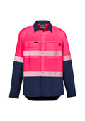 Mens Hi Vis Outdoor Segmented Tape Long Sleeve Shirt - Pink/Navy